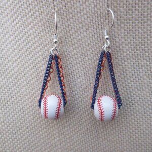 Handmade Houston Astros Ceramic Baseball Chain Earrings Sterlng Silver Wires
